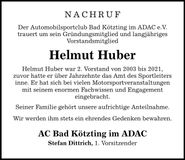 Traueranzeige Helmut Huber