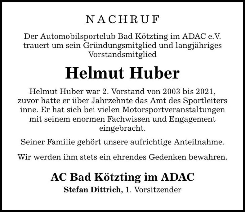 Traueranzeige Helmut Huber