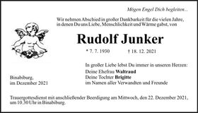 Traueranzeige Rudolf Junker