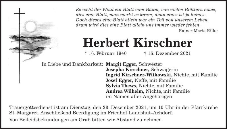 Traueranzeige Herbert Kirschner