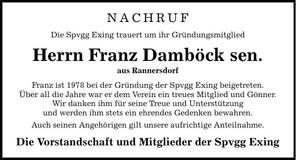 Traueranzeige Franz Damböck