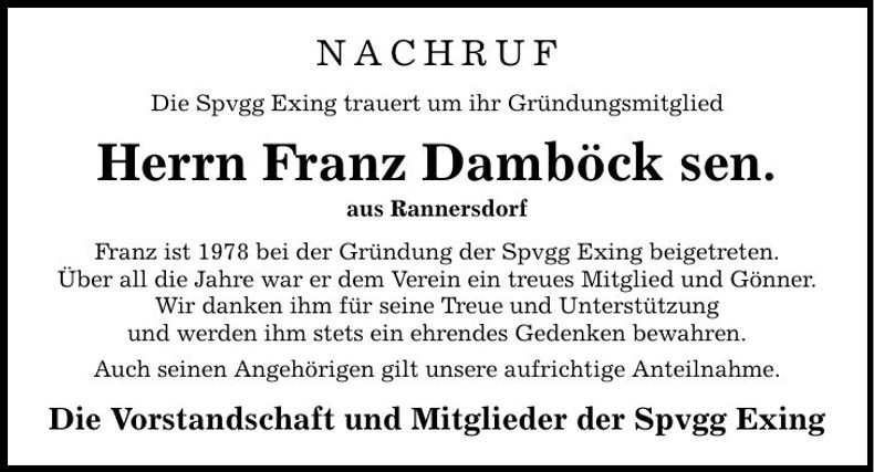 Traueranzeige Franz Damböck