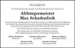 Traueranzeige Max Schadenfroh