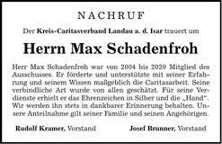 Traueranzeige Max Schadenfroh