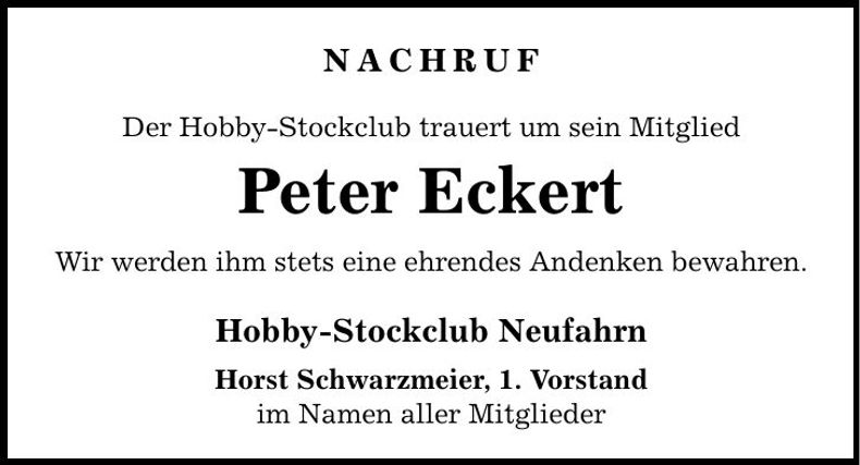 Traueranzeige Peter Eckert