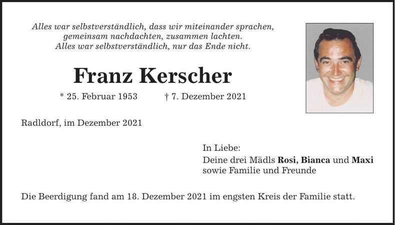 Traueranzeige Franz Kerscher
