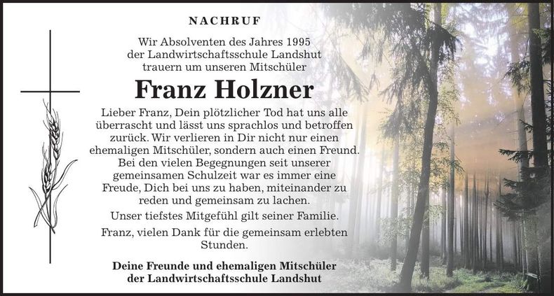 Traueranzeige Franz Holzner