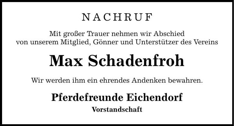 Traueranzeige Max Schadenfroh