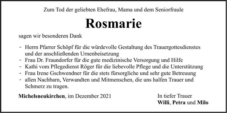 Traueranzeige Rosa-Maria Hartl