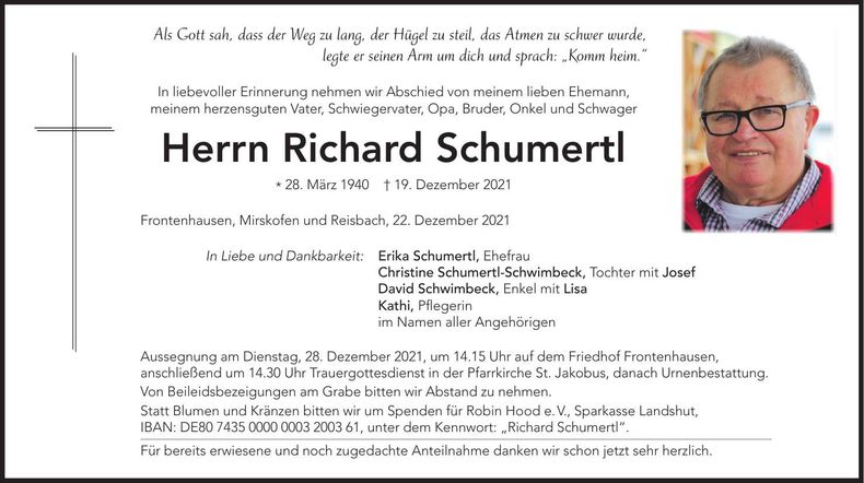 Traueranzeige Richard Schumertl