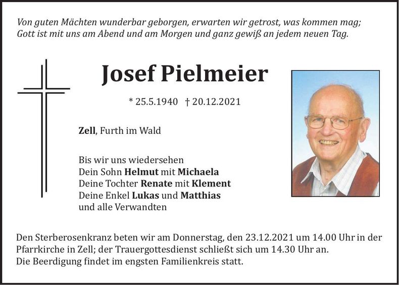 Traueranzeige Josef Pielmeier