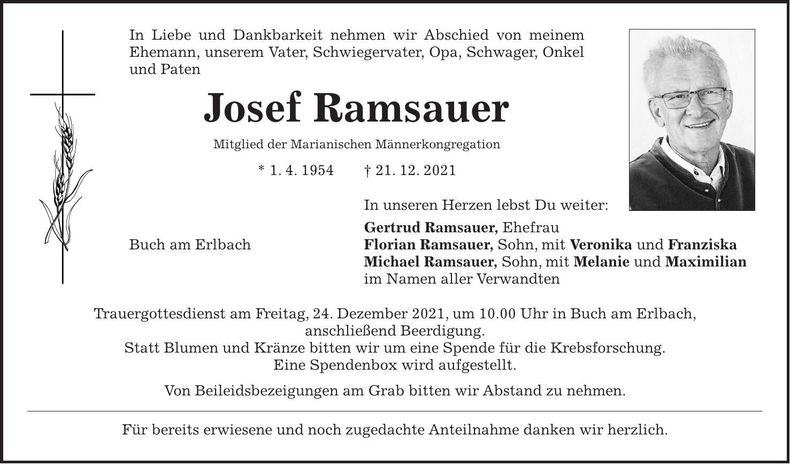 Traueranzeige Josef Ramsauer