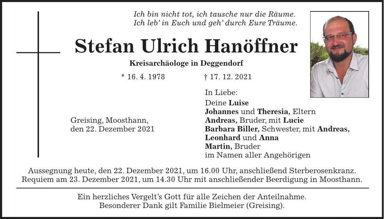Traueranzeige Hanöffner Stefan Ulrich