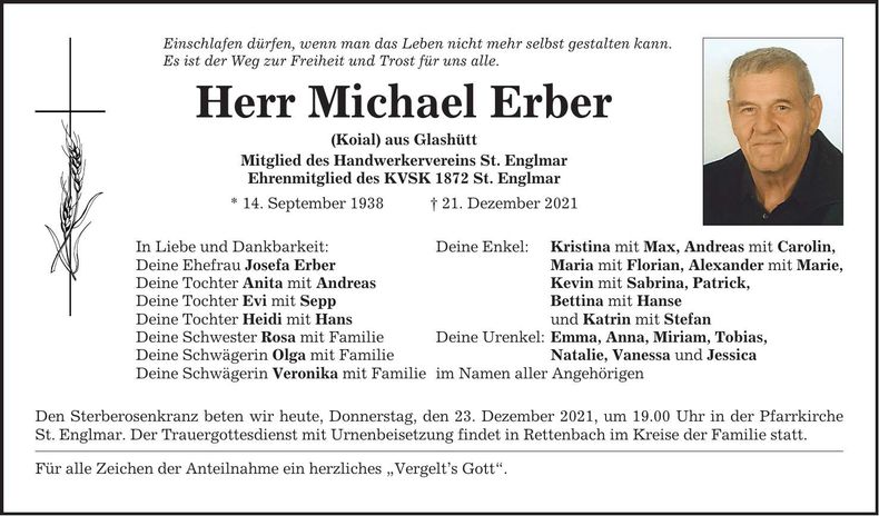 Traueranzeige Erber Michael