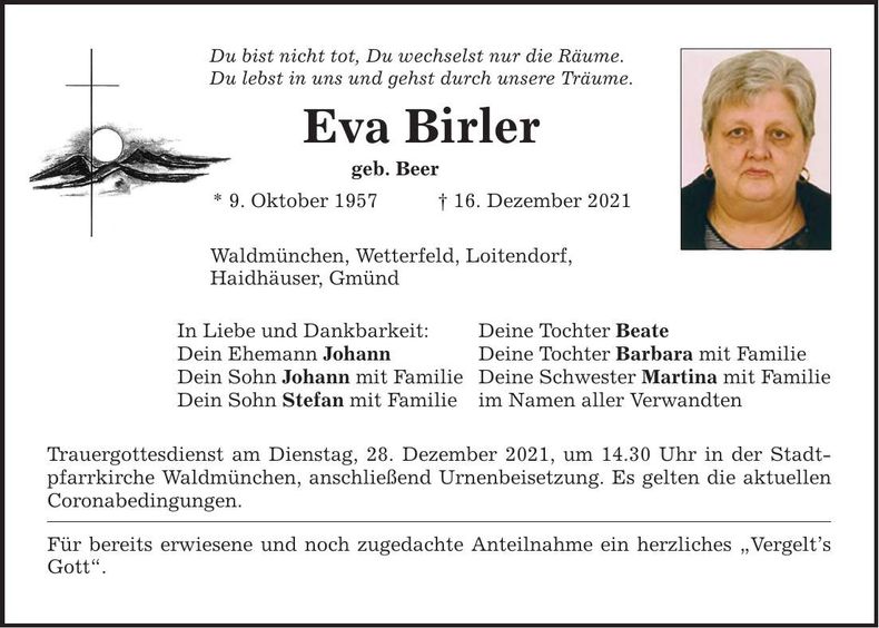 Traueranzeige Eva Birler