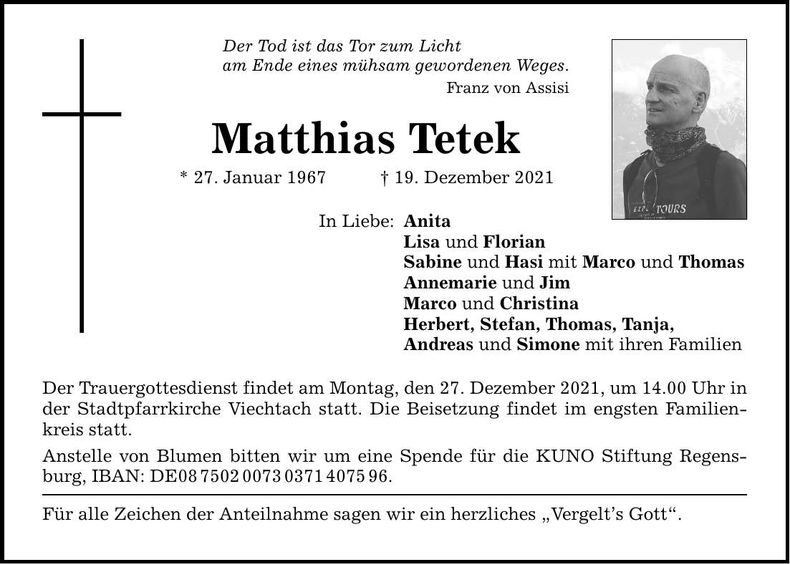 Traueranzeige Matthias Tetek
