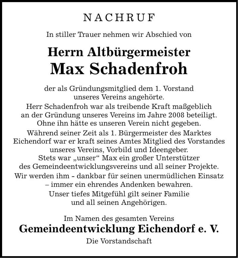 Traueranzeige Max Schadenfroh