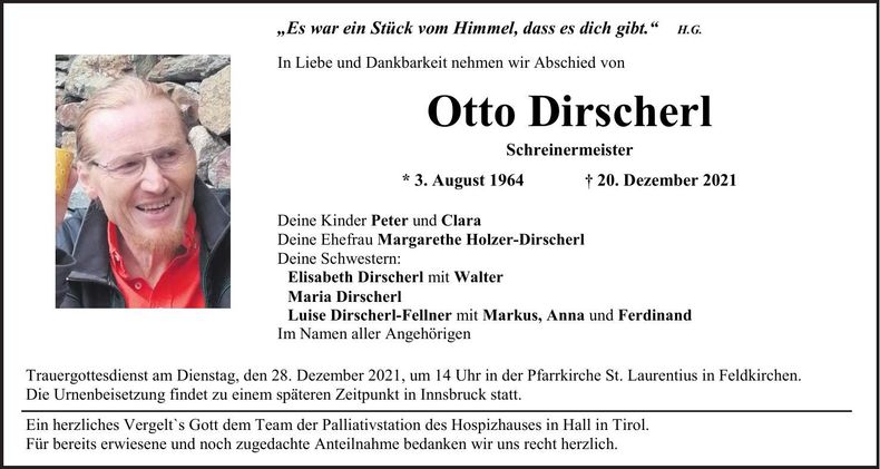 Traueranzeige Otto Dirscherl