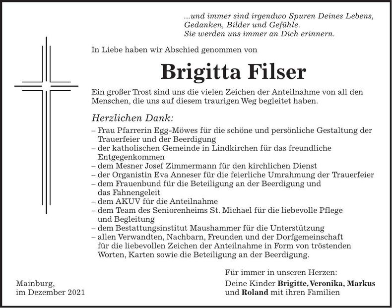 Traueranzeige Brigita Krojer