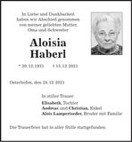Traueranzeige Aloisia Haberl