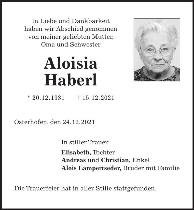 Traueranzeige Aloisia Haberl