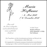 Traueranzeige Maria Hofbauer
