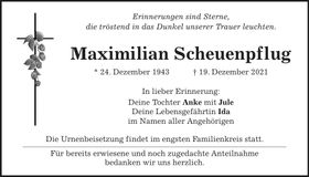 Traueranzeige Maximilian Scheuenpflug