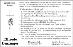 Traueranzeige Elfriede Dinzinger