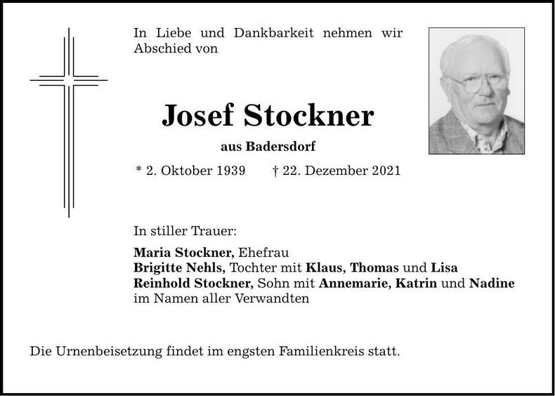 Traueranzeige Josef Stockner