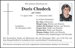 Traueranzeige Doris Chudeck