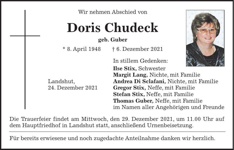 Traueranzeige Doris Chudeck