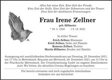 Traueranzeige Irene Zellner