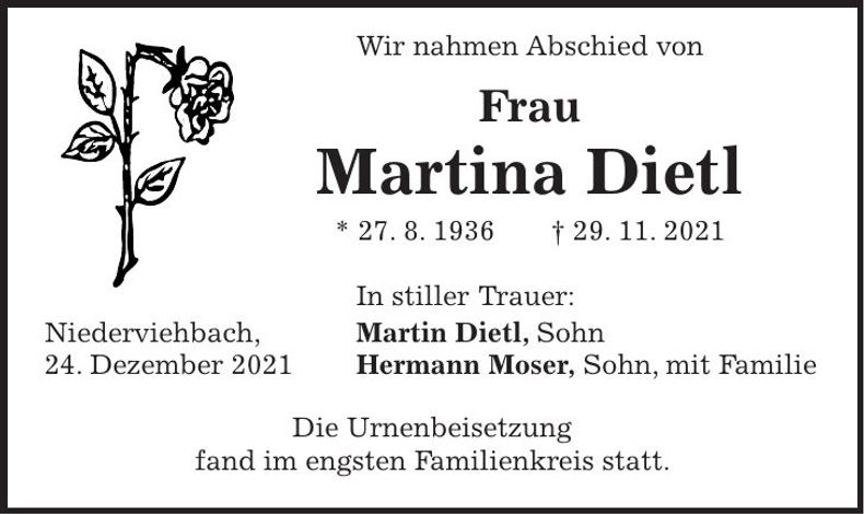 Traueranzeige Martina Dietl