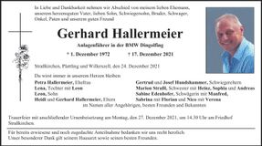 Traueranzeige Gerhard Hallermeier