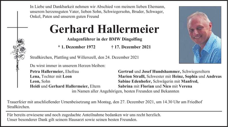 Traueranzeige Gerhard Hallermeier