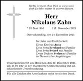 Traueranzeige Nikolaus Zahn