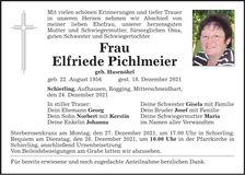 Traueranzeige Elfriede Pichlmeier