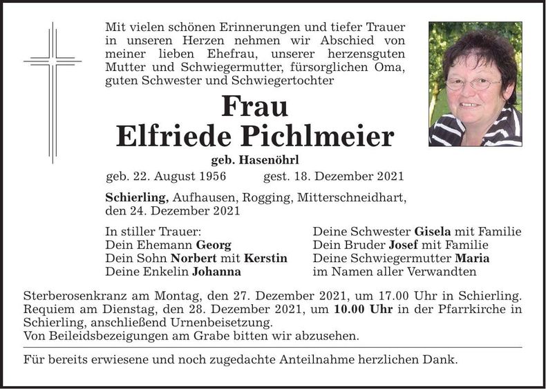 Traueranzeige Elfriede Pichlmeier