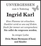 Traueranzeige Ingrid Karl