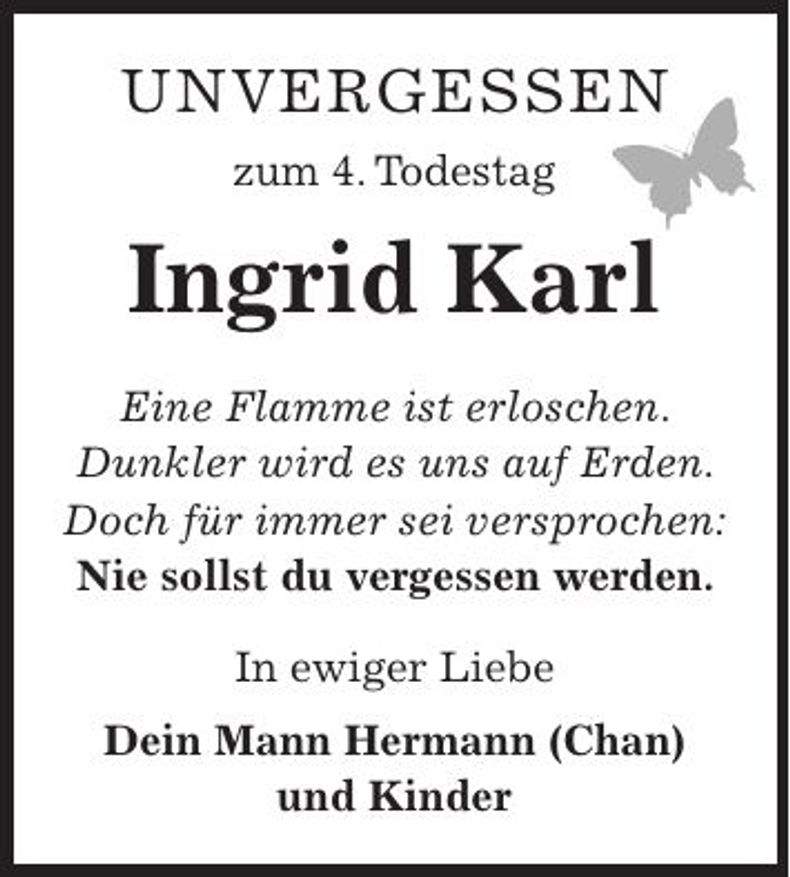 Traueranzeige Ingrid Karl