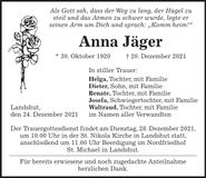 Traueranzeige Anna Jäger