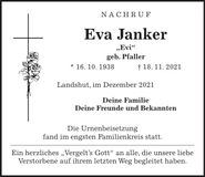 Traueranzeige Eva Janker