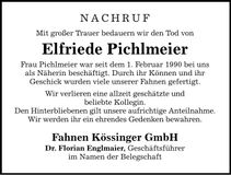 Traueranzeige Elfriede Pichlmeier