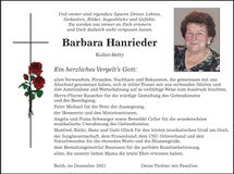 Traueranzeige Barbara Hanrieder
