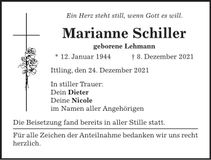Traueranzeige Marianne Schiller
