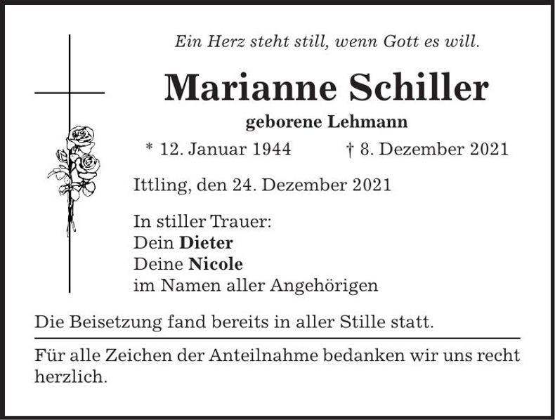 Traueranzeige Marianne Schiller
