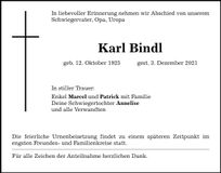 Traueranzeige Karl Bindl