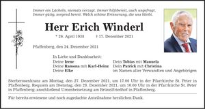 Traueranzeige Erich Winderl