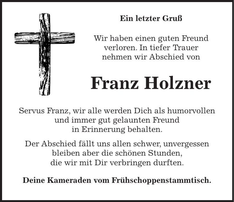 Traueranzeige Franz Holzner