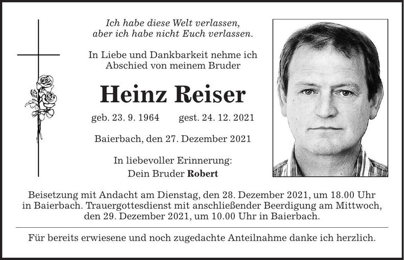Traueranzeige Heinz Reiser